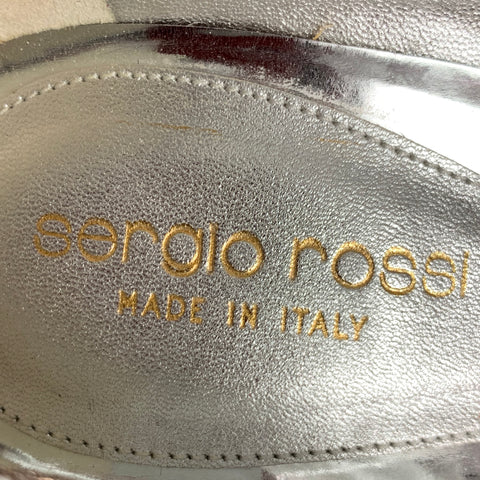 SERGIO ROSSI Talla 7 Zapatos de tacón peep toe metálicos lamé negros