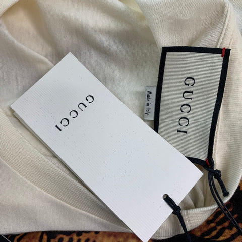 GUCCI Size XS Beige Multi-Color Embroidery Cotton Crew-Neck T-shirt