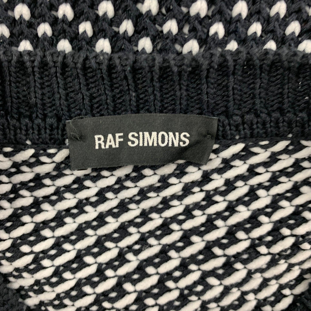 RAF SIMONS Talla L Suéter de cuello redondo de mezcla de algodón de punto blanco negro