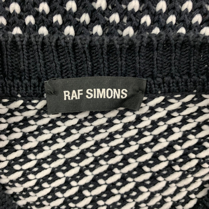 RAF SIMONS Size L Black White Knit Cotton Blend Crew-Neck Sweater