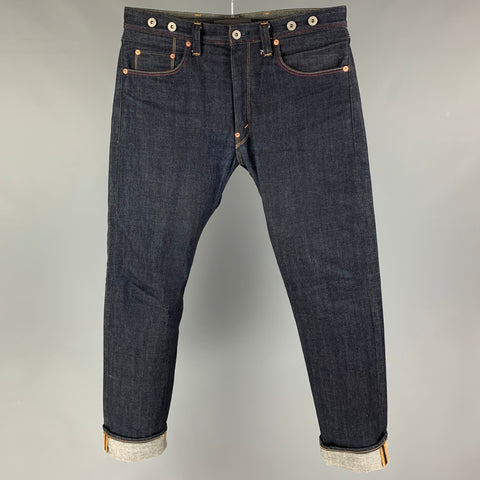 JUNYA WATANABE Vaqueros de algodón con puntadas en contraste índigo talla M