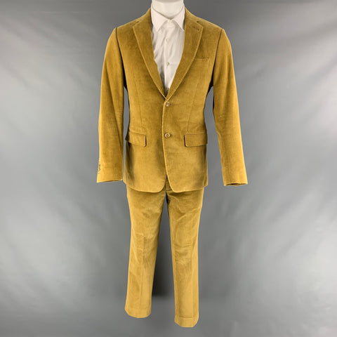 SAKS FIFTH AVENUE Size 40 Yellow Corduroy Notch Lapel Suit