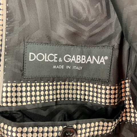 DOLCE & GABBANA Size 44 Regular Gold & Black Dots Silk Peak Lapel Sport Coat