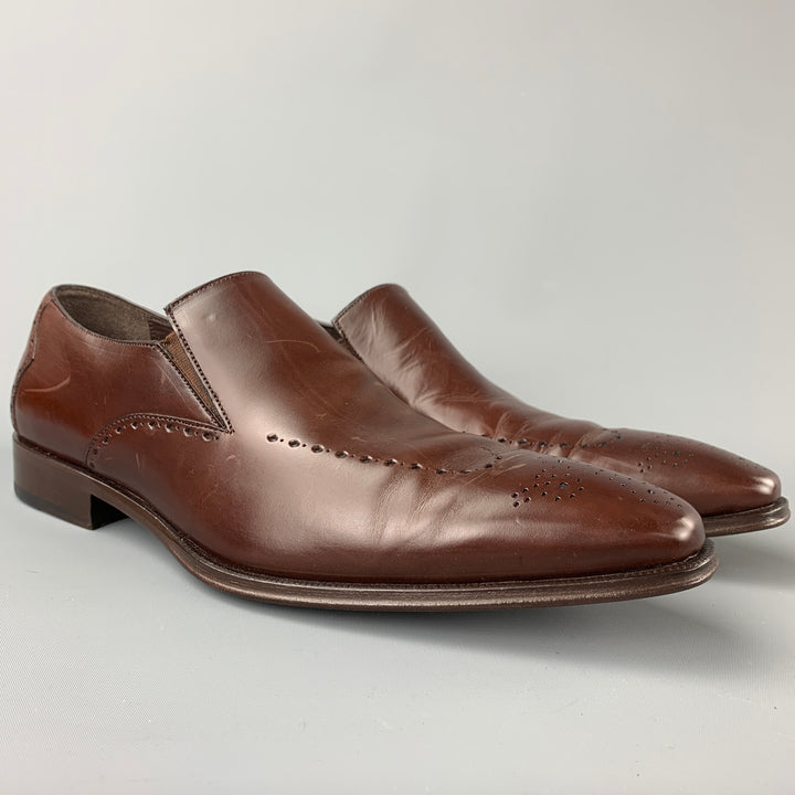 MEZLAN Size 10 Brown Perforated Leather Slip On Loafers