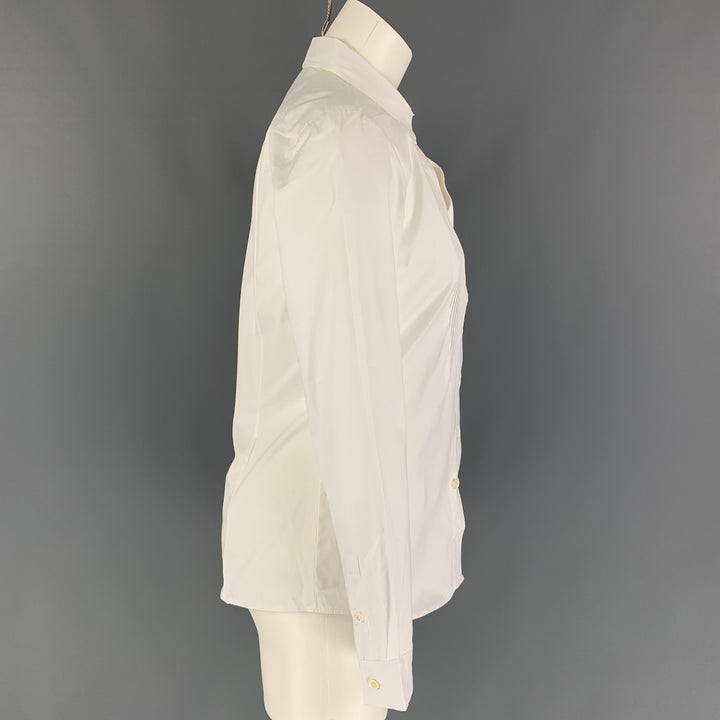 FACONNABLE Size 6 White Poplin Cotton Pleated Tuxedo Blouse