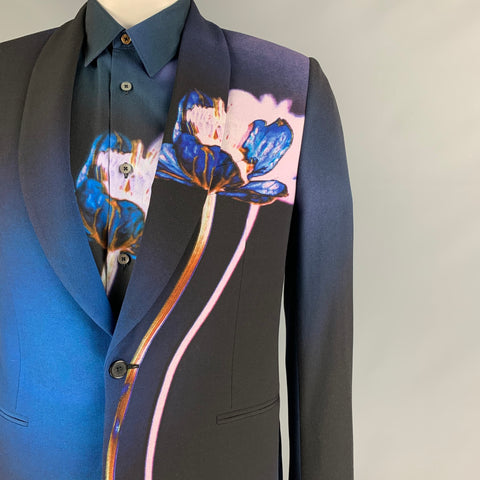 PAUL SMITH Regular Size 40 Black Multi-Color Print Wool Blend Shawl Collar 3 Piece Suit