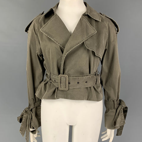 ANINE BING Size L Olive Cotton Belted Jacket