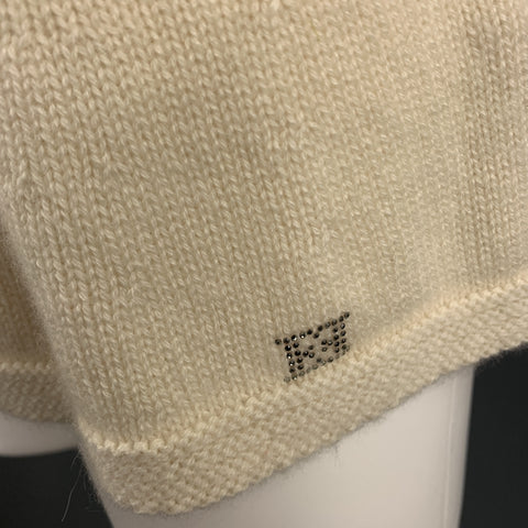 ESCADA Size M Cream CashmereV Neck Cable Knit Panel Zip Cardigan