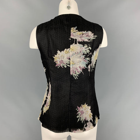 DRIES VAN NOTEN Size 6 Black Polyester / Cotton Pleated Sleeveless Blouse