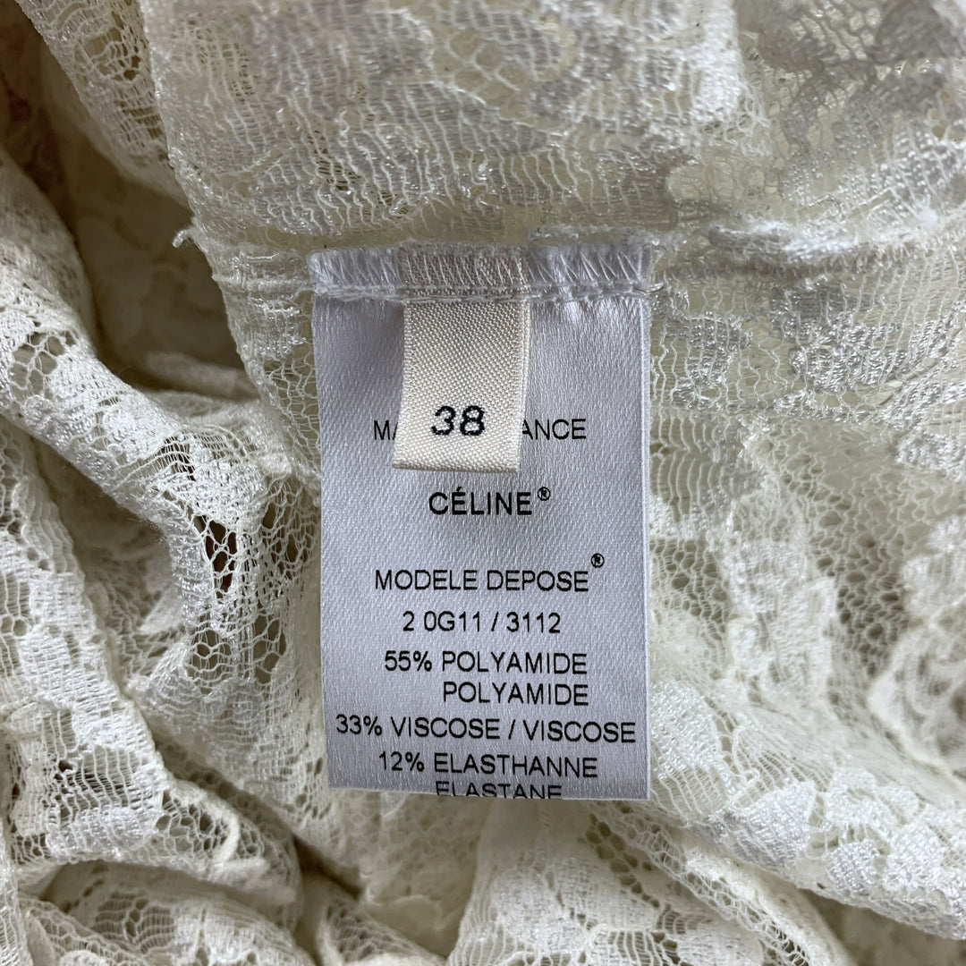 CELINE Size 6 Cream Lace Polyamide Blend Blouse