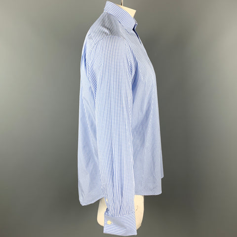 BREUER Size L Blue Checkered Cotton French Cuff Long Sleeve Shirt