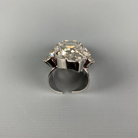 ON AURA TOUT VU PARIS Rhodium Plated Swarovski Crystal Elongated Ring