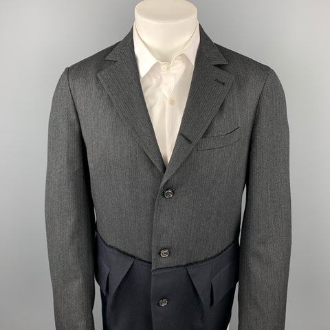 WOOSTER + LARDINI Size 40 Charcoal & Navy Mixed Fabrics Wool Sport Coat