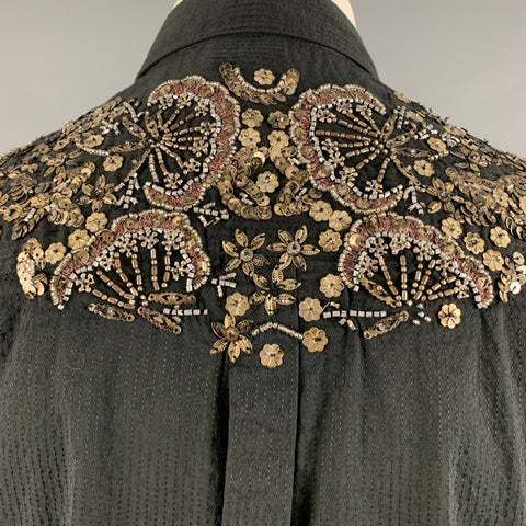 DOLCE & GABBANA Size S Black Gold Beaded Cotton Blend Long Sleeve Shirt