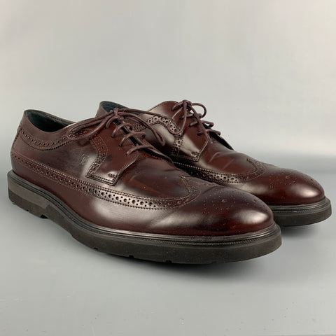 TOD'S Zapatos con cordones y punta de ala de cuero perforado color burdeos talla 12.5