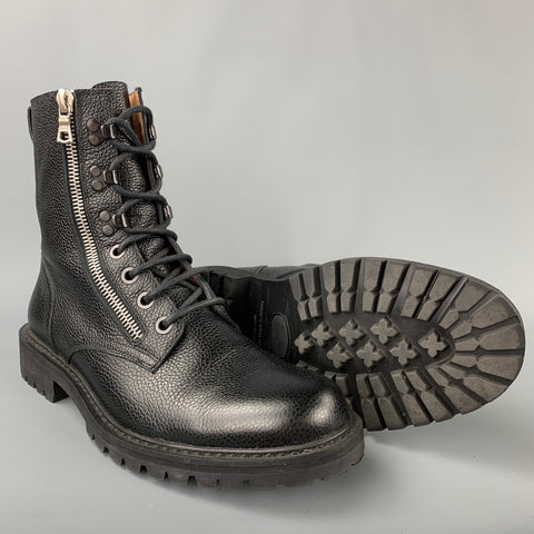 DRIES VAN NOTEN Size 9.5 Black Pebble Grain Leather Ankle Boots