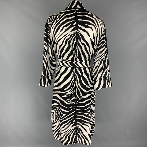 DOLCE & GABBANA Size 40 Black White Zebra Silk Shawl Collar Robe