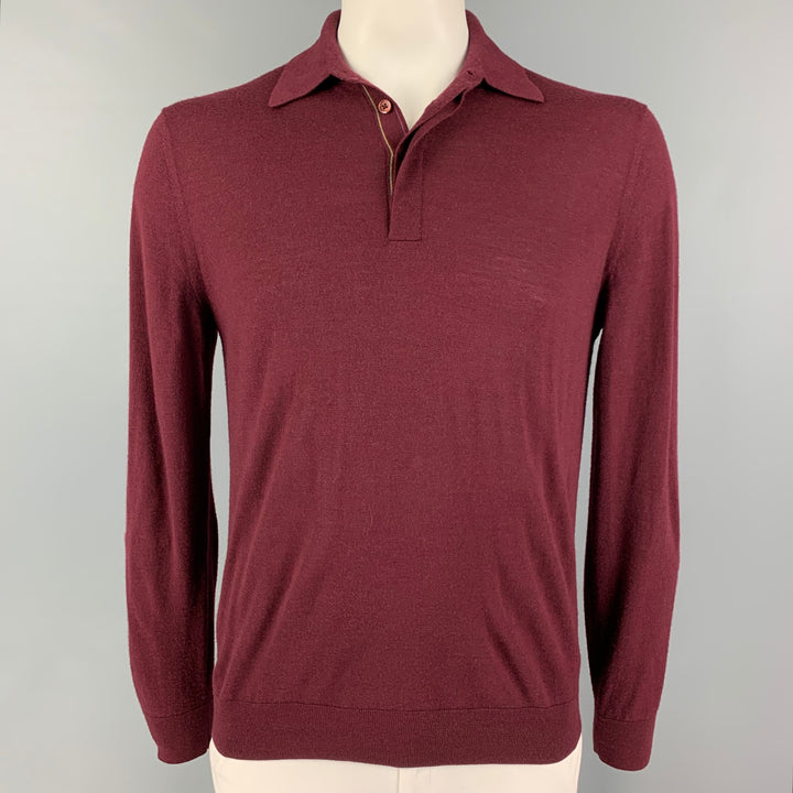 PAUL SMITH Size L Burgundy Merino Wool Long Sleeve Polo