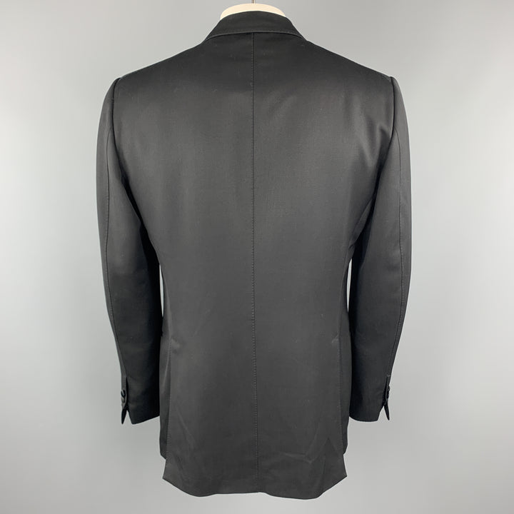 TOM FORD Size 46 Black Silk / Rayon Peak Lapel Single Button Tuxedo Long Sport Coat