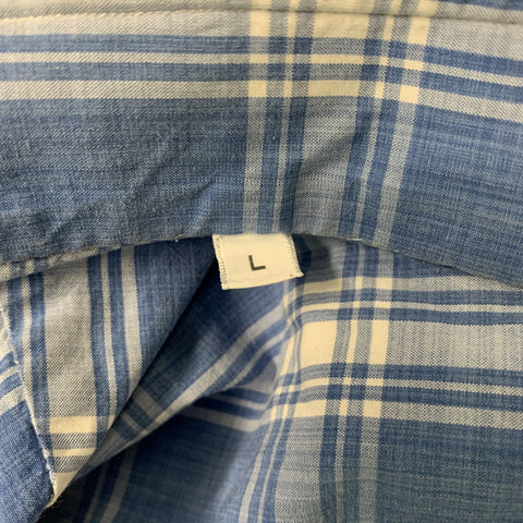 KITON Size L Blue and White Plaid Cotton Button Down Long Sleeve Shirt