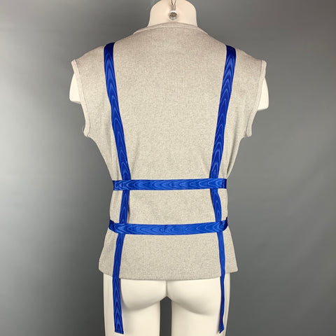 EVEREST ISLES Size L Grey & Blue Ribbed Cotton Bondage Strap Tank Top