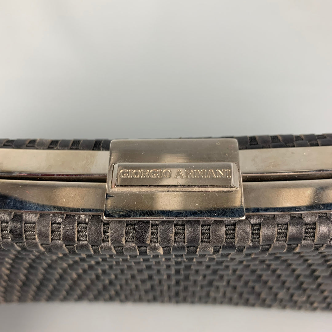 GIORGIO ARMANI Black Woven Taffeta Leather Clutch Bag