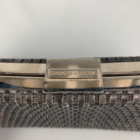 GIORGIO ARMANI Black Woven Taffeta Leather Clutch Bag