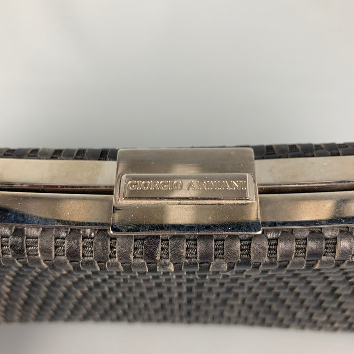 GIORGIO ARMANI Black Woven Taffeta Leather Clutch Bag