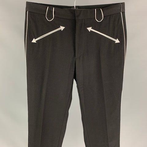 JUST CAVALLI Size 32 Black & White Wool Zip Fly Dress Pants