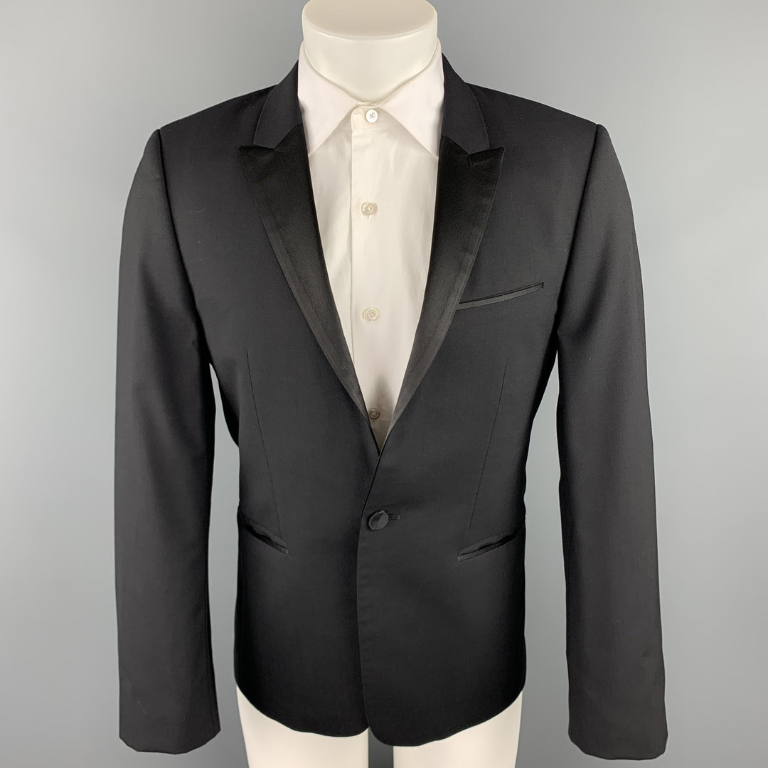 HUGO BOSS Size 38 Short Black Wool Peak Lapel Tuxedo Suit