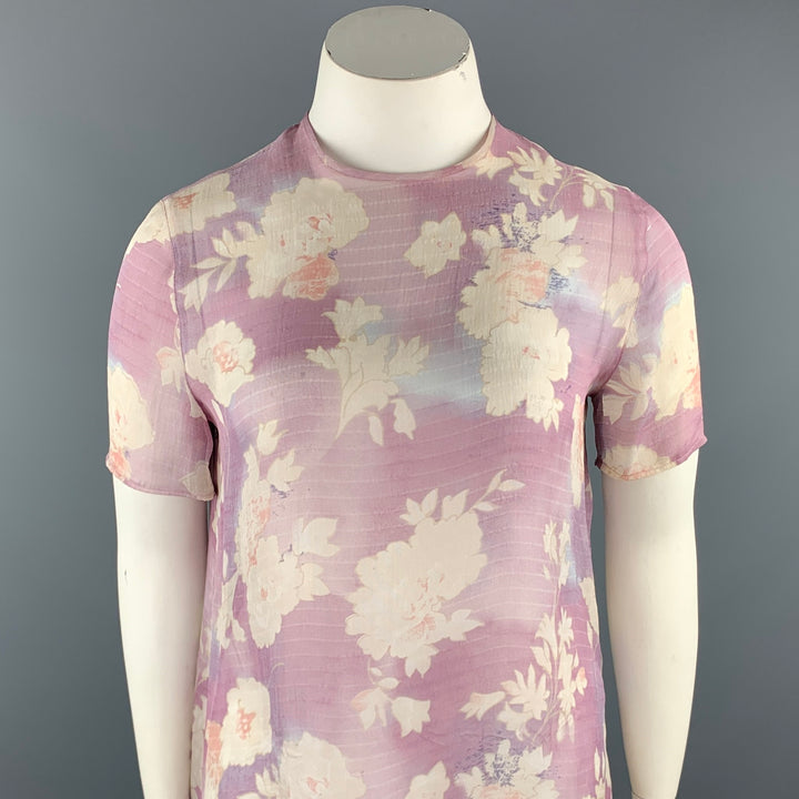 GIORGIO ARMANI Size 10 Light Purple Floral T Shirt Blouse