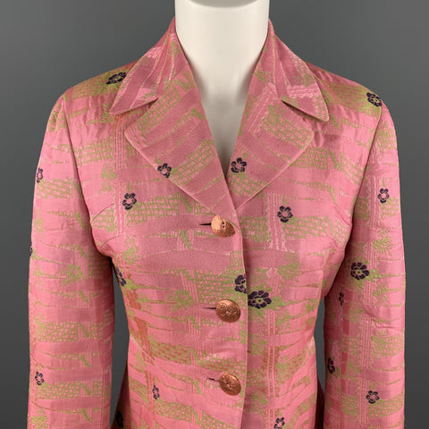 CHRISTIAN LACROIX Size 6 Pink & Green Floral Jacquard Coat
