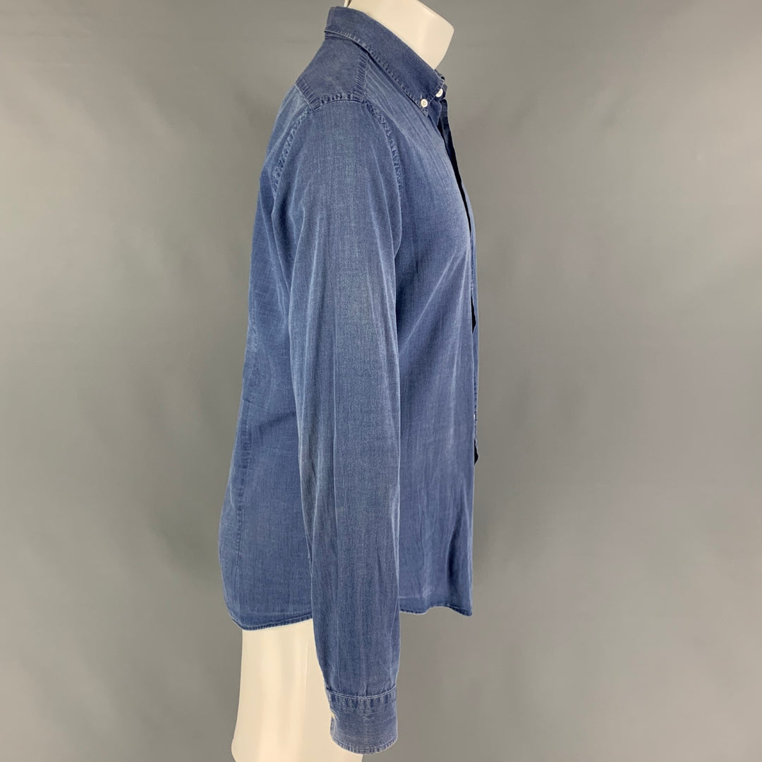 BRUNELLO CUCINELLI Taille M Chemise à manches longues boutonnée en coton bleu