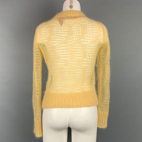 NO. 21 Size 2 Yellow Knitted Textured Feather Mohair Pullover