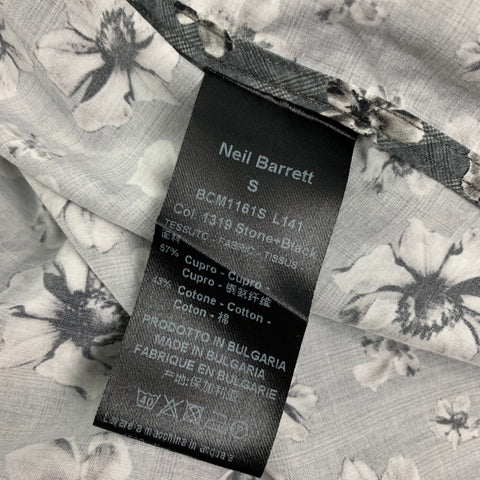 NEIL BARRETT Size S Grey Floral Oversized Short Sleeve Shirt