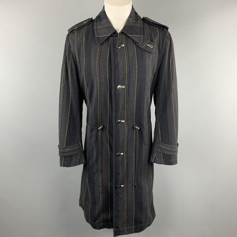 Y's by YOHJI YAMAMOTO Size M Charcoal & Navy Striped Wool Trench Coat