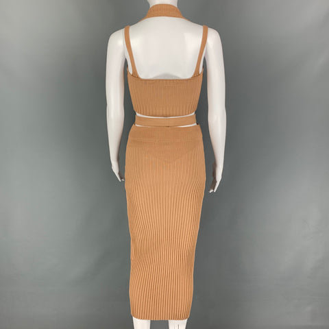 ANDREADA'MO Size S Tan Viscose Blend Ribbed Skirt Set