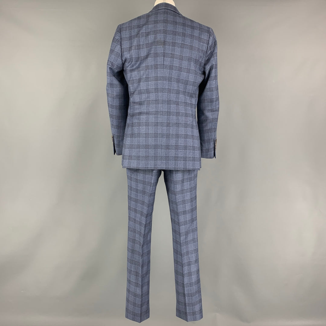 INDOCHINO Size 36 Blue Navy Plaid Wool 30 30 Suit