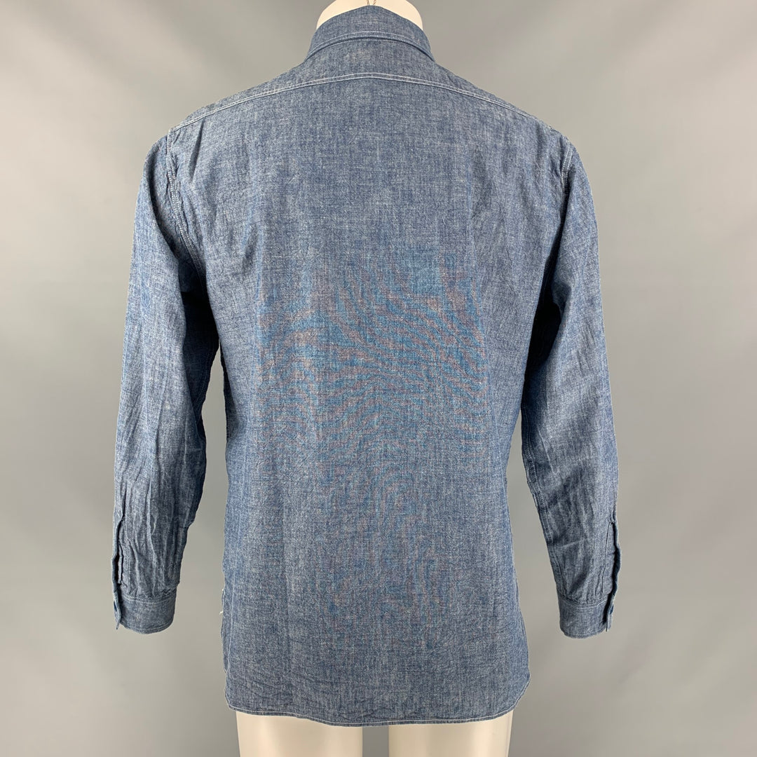 BUZZ RICKSON &amp; CO. INC. Talla M Camisa de manga larga de cambray lisa azul claro