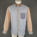 45rpm Size M Blue Gray & Tan Color Block Chambray Long Sleeve Shirt 45rpm