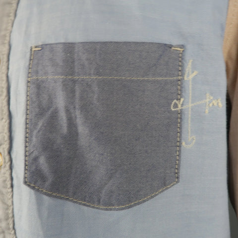 45rpm Size M Blue Gray & Tan Color Block Chambray Long Sleeve Shirt 45rpm
