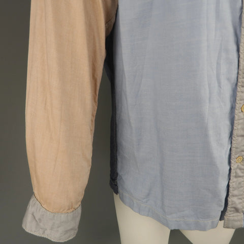 45rpm Size M Blue Gray & Tan Color Block Chambray Long Sleeve Shirt 45rpm