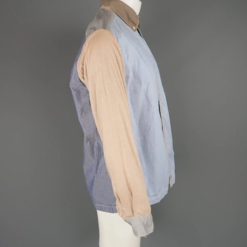 45rpm Size M Blue Gray & Tan Color Block Chambray Long Sleeve Shirt 45rpm