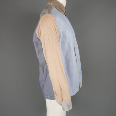 45rpm Size M Blue Gray & Tan Color Block Chambray Long Sleeve Shirt
