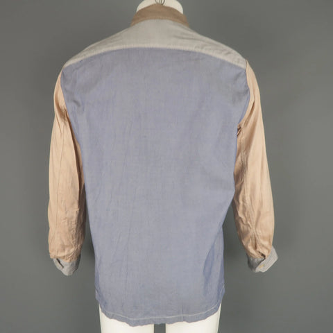 45rpm Size M Blue Gray & Tan Color Block Chambray Long Sleeve Shirt 45rpm
