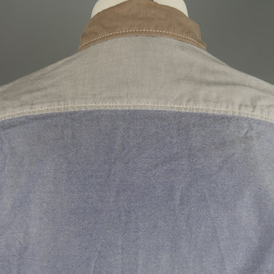 45rpm Size M Blue Gray & Tan Color Block Chambray Long Sleeve Shirt