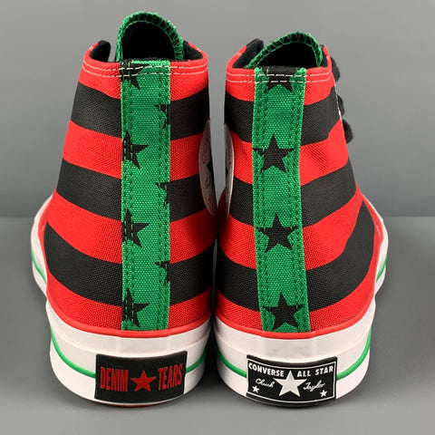 CONVERSE x DENIM TEARS Size 8.5 Black Red Stripe Canvas High Top Sneakers