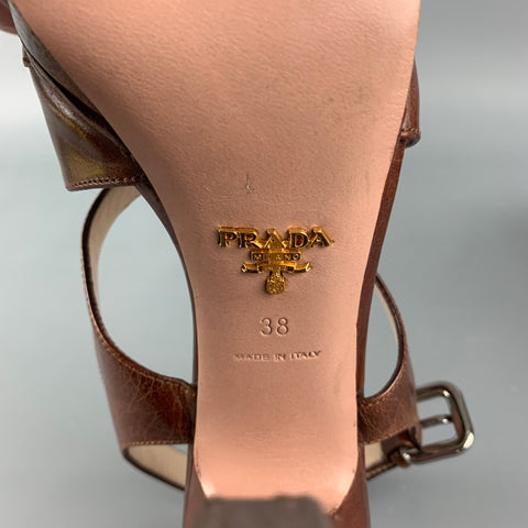 PRADA Size 8 Brown Leather Platform Sandals