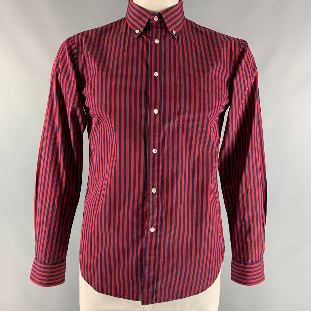 GITMAN BROS Size L Red & Navy Stripe Long Sleeve Shirt