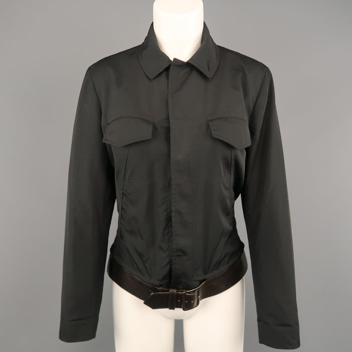 JEAN PAUL GAULTIER Size 8 Black Hidden Placket Brown Belt Trucker Jacket